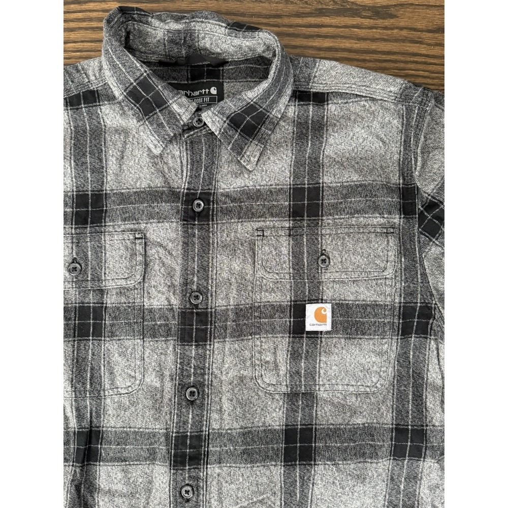 Carhartt Loose Fit Heavyweight Flannel Blue‎ Plaid Button Down Men's Medium